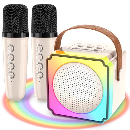 Mini Karaoke Machine for Kids Adults, Portable Bluetooth Speaker with 2 Wireless Microphones, Birthday Toys for Girls Ages 4 5 6 7 8 9 10 11 12+ Years Old Toddler