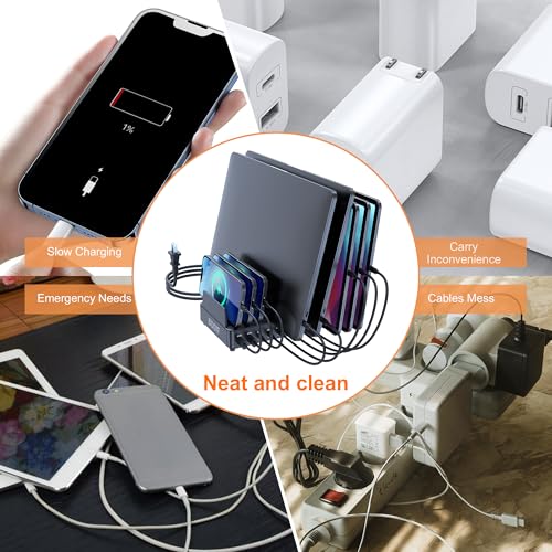 chipofy 500W Charging Station for Multiple Devices with Stand | 10-Port Multi USB C Fast Charger, with Organizer Stand, for MacBook Laptop, iPad, iPhone 17 16 Pro Max, Galaxy S25/S24