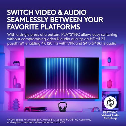 Logitech G Astro A50 X Multi-Platform Wireless Gaming Headset - Black | For PS5, Xbox, PC, Switch - PLAYSYNC Video & Audio Switcher, HDMI 2.1 4K 120Hz VRR, 24bit/48kHz, <24hr Battery, 2.4GHz & BT - color: Black, style: PLAYSYNC Video & Audio