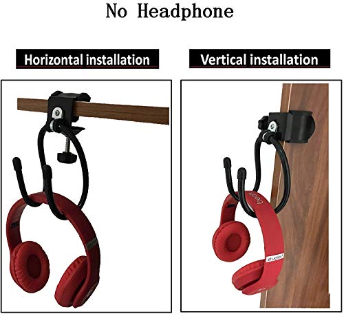 Clamp-On Headphone Stand Headset Holder Gaming Headset Hook Hanger, with Adjustable & Rotating Arm Clamp - Horizontal or Vertical Installation - for All Headphones