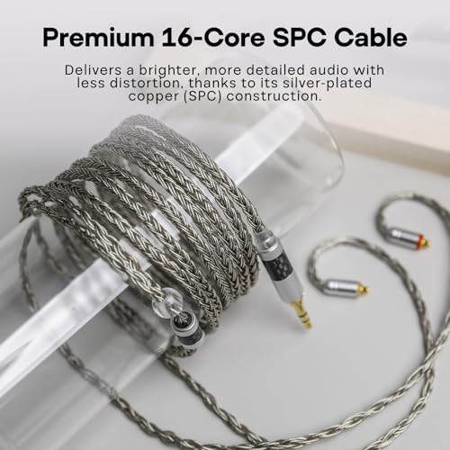 Tripowin Zonie 2M 16-Core SPC IEM Replacement Cable with 3.5mm Jack | PVC Jacket, Tangle-Free Braid, Ergonomic Earhooks for Audiophiles, HiFi Extension Cord for Wired Earbuds (Recessed 2Pin) - style: Recessed 2Pin
