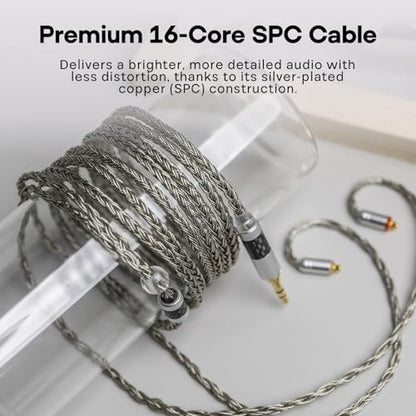 Tripowin Zonie 2M 16-Core SPC IEM Replacement Cable with 3.5mm Jack | PVC Jacket, Tangle-Free Braid, Ergonomic Earhooks for Audiophiles, HiFi Extension Cord for Wired Earbuds (Recessed 2Pin) - style: Recessed 2Pin