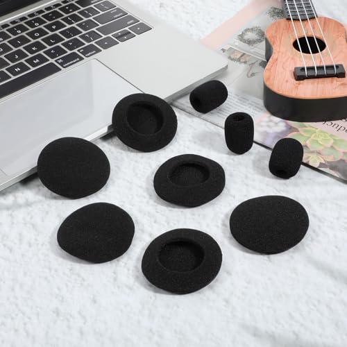 6 Packs Foam Ear Cushions Cover and 3 Pack Foam Mic Cover, 55MM Black Replacement Foams Ear Pud Earpads Sponge for Office Telephone Headsets, Two Way Radio Walkie Talkie
