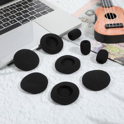 6 Packs Foam Ear Cushions Cover and 3 Pack Foam Mic Cover, 55MM Black Replacement Foams Ear Pud Earpads Sponge for Office Telephone Headsets, Two Way Radio Walkie Talkie