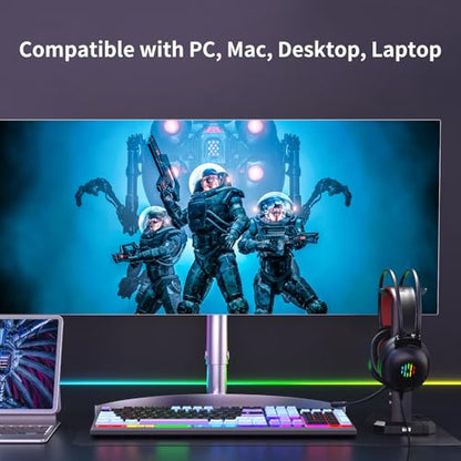 Redragon Wired Gaming Headset with Microphone, 203g Lightweight, Black | RGB Backlit, 40mm Speakers, Noise Cancelling Mic, Soft Earmuffs, 3.5mm Jack Gaming Headphones for PC, Desktop