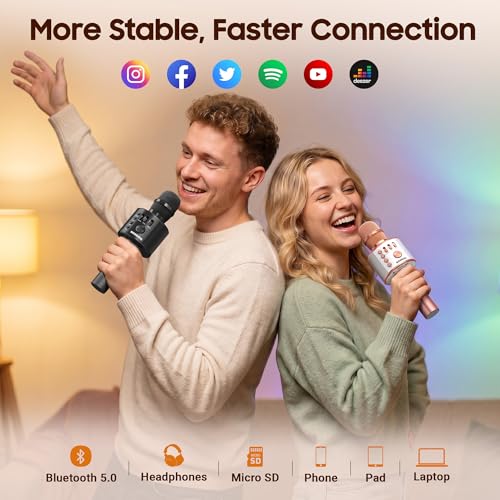 BONAOK Wireless Bluetooth Karaoke Microphone,3-in-1 Portable Handheld Karaoke Mic Speaker Machine Home Party Birthday for All Smartphones Q37 (Black) - color: Black