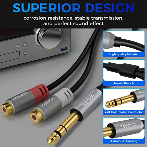 6.35mm to Dual RCA Y-Adapter Splitter Cable 0.6 Feet,6.35mm 1/4 Inch TRS Stereo Male to 2 RCA Female Y Splitter Audio Cord Converter Connector for Amplifier, Guitar, Piano, Speaker - size: 1 Pack, style: 6.35(male) to 2RCA(female)