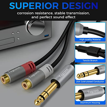 6.35mm to Dual RCA Y-Adapter Splitter Cable 0.6 Feet,6.35mm 1/4 Inch TRS Stereo Male to 2 RCA Female Y Splitter Audio Cord Converter Connector for Amplifier, Guitar, Piano, Speaker - size: 1 Pack, style: 6.35(male) to 2RCA(female)