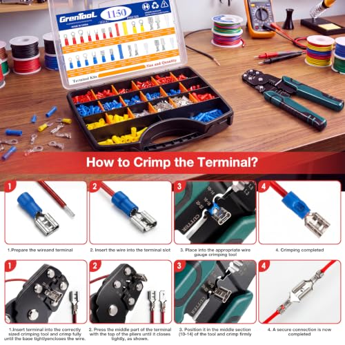 1150Pcs Wire Connectors Kit, Insulated Electrical Terminals with Crimping Tool, Ring Butt Spade Fork Terminal Connectors Assortment for Automotive Wiring Home Electrical Repairs