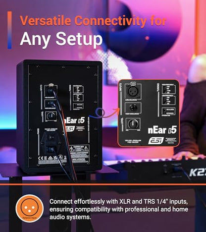 ESI nEar i5 5" Studio Reference Monitor, 2-Way Active Powered Speaker, Ideal for Near-Field Music Production, Studio Monitoring and Desktop Computers, Studio-Quality Sound, Sold Individually (Single) - size: nEar i5 (Single 5" Speaker)