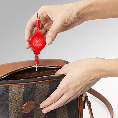 ReTrak Retractable AUX 3.5mm Audio Cable, Red (ETCABLE35RED) - color: Red, size: 5- Feet