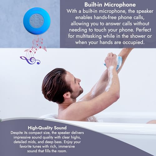 IgloSound Water Resistant HD Bluetooth 4.0 Speaker - Control Buttons and Dedicated Suction Cup for Showers or Pool - Built-in Microphone and Voice Control - Outdoor Suitable - 6hrs of Playtime (Blue)