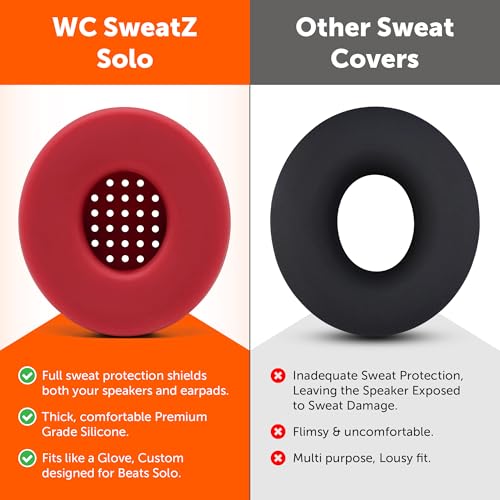 WC SweatZ Solo - Patented Earpad Sweat Covers for Beats Solo 4, Solo 3 & Solo 2, Made by Wicked Cushions | Sweatproof & Machine Washable | Red - color: Red