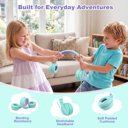 AILIHEN I35 Kids Headphones for School with Mic, 93dB Volume, Green Purple | Wired On Ear Headphones for Girls Boys, 3.5mm Foldable Lightweight for Classroom Chromebook, Laptop, Computer, Tablet - color: Blue