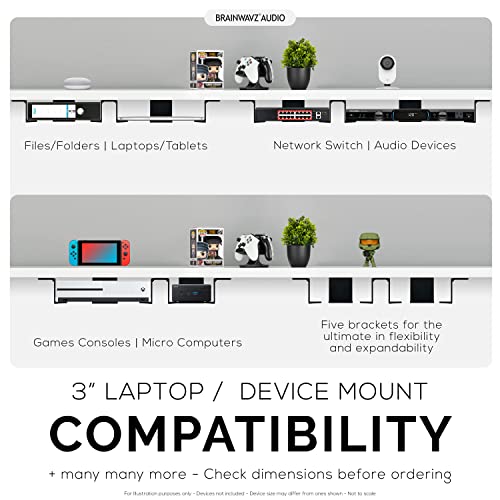 BRAINWAVZ Twin Under Desk Laptop & Device Holder Mount, Adhesive & Screw in, Devices Upto 3" Like Small Computers Laptops MacBook Surface Keyboard Routers Modems Cable Box Network Switch & More. - color: Black 2 pack