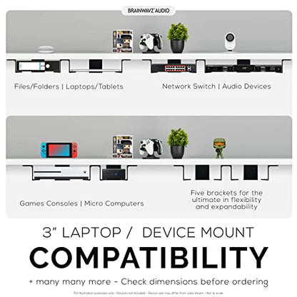 BRAINWAVZ Twin Under Desk Laptop & Device Holder Mount, Adhesive & Screw in, Devices Upto 3" Like Small Computers Laptops MacBook Surface Keyboard Routers Modems Cable Box Network Switch & More. - color: Black 2 pack