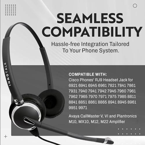 INNOTALK - Cisco Phone Headset, Pro Binaural Wired Headset with Microphone + Quick Disconnect Headset Adapter, Wired Headphones, Works for Most Cisco Phones, Cost Effective Corded Headset - size: Pro-Binaural