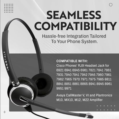 INNOTALK - Cisco Phone Headset, Pro Binaural Wired Headset with Microphone + Quick Disconnect Headset Adapter, Wired Headphones, Works for Most Cisco Phones, Cost Effective Corded Headset - size: Pro-Binaural