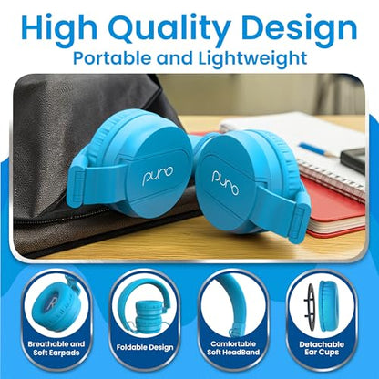 Puro Sound Labs - Kids Headphones, Volume-Limiting 85dB, PuroBasic, Blue | Wired Headphones, Comfortable Headphones for Kids, Compatible with PCs, Smartphones & Tablets, Ideal for School & Travel