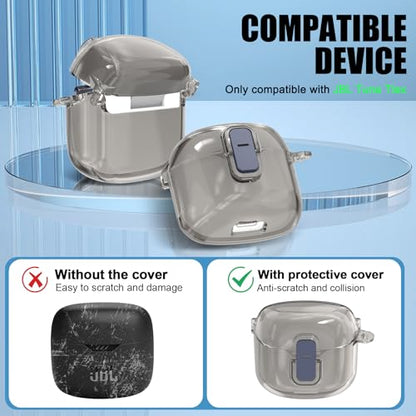 [Secure Lock] Clear Case for JBL Tune Flex Case Cover Compatible with JBL Tune Flex True Wireless Noise Cancelling Earbuds Anti-Scratch Protective Cover with Keychain (Clear Grey) - color: Clear Grey