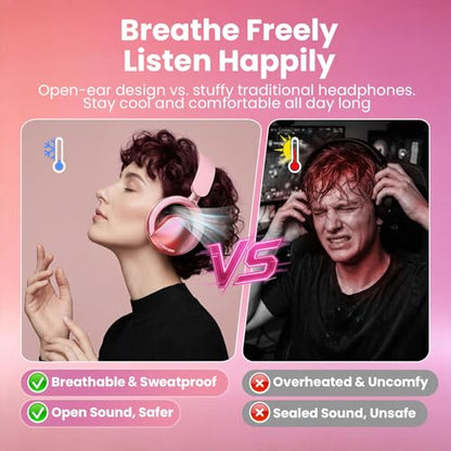 Xmenha Open Ear Open-Back Headphones Wireless Bluetooth Gaming Headset with Removable Mic for PC Switch Xbox One PS4 PS5, 3.5mm Wired Breathable Lightweight Over Ear Headphones Adjustable RGB Light - color: Green