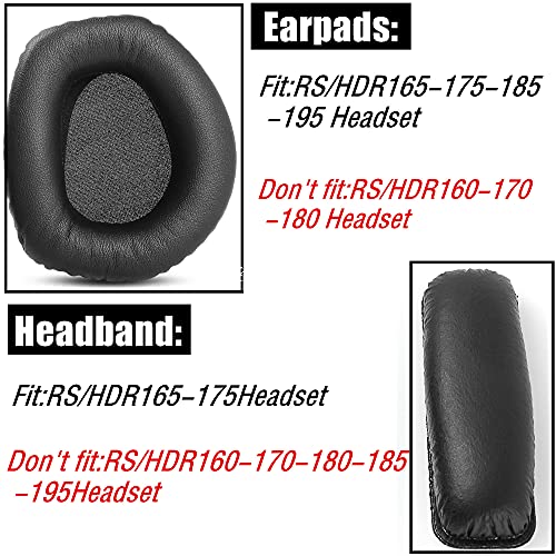 RS165 RS175 Replacement Ear Pads for Sennheiser HDR165 HDR175 Headset | Headband with Upgrade Protein Leather Earpads Ear Cushion Accessories-Black