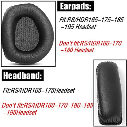 RS165 RS175 Replacement Ear Pads for Sennheiser HDR165 HDR175 Headset | Headband with Upgrade Protein Leather Earpads Ear Cushion Accessories-Black