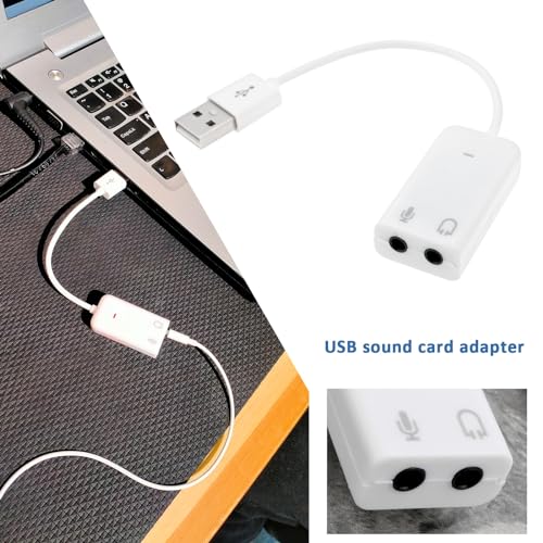 2pcs USB Sound Card Adapter 7.1 Channel External Audio Adapter Stereo Sound Card Converter 3.5mm AUX Microphone Jack Compatible with Raspberry Pi