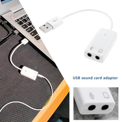 2pcs USB Sound Card Adapter 7.1 Channel External Audio Adapter Stereo Sound Card Converter 3.5mm AUX Microphone Jack Compatible with Raspberry Pi