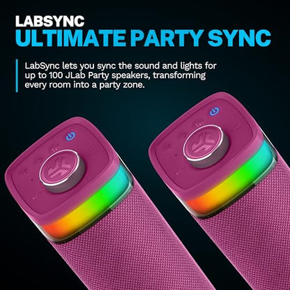 JLab, JBuds Party, Portable Bluetooth Speaker, Waterproof Outdoor Speaker, RGB Lighting, Multi-Speaker Connect, Mulberry - color: Mulberry