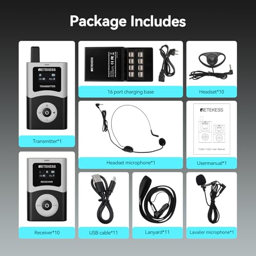 Retekess T130U(4nd Gen T130)Tour Guide System, Translation System(1TX 10RX) | for Factory, School, 200M, U-Band Digital Mode, with16 USB Charging Ports, 40H, Easy Operation, Wireless Connection - style: 1-10