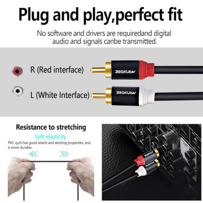 2RCA Audio Cable 30ft 2 RCA Male to 2 RCA Male Stereo Audio RCA Cables Dual Shielded Gold-Plated 2-RCA Stereo Cable for car Audio Cord, Hi-Fi Systems or Home Theater (Black, 30FT, 2-RCA) - size: 30FT