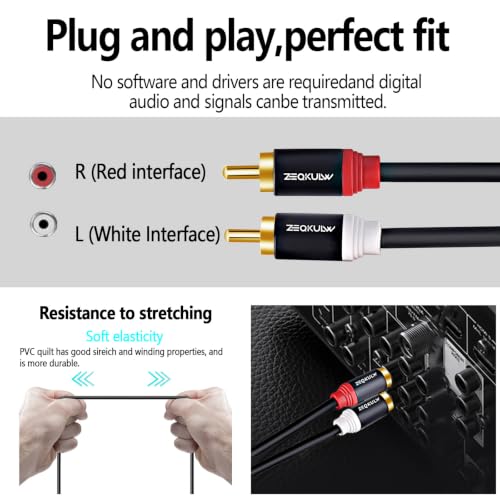 2RCA Audio Cable 3.3 ft 2RCA Male to 2RCA Male Stereo Audio RCA Cables Dual Shielded Gold-Plated 2 RCA Stereo Cable for car Audio Cord, Hi-Fi Systems or Home Theater(1, Black,3.3FT) - size: 3.3FT