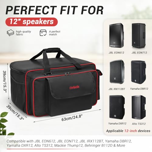 ORKELS Speaker Carry Bag for EON Series Speakers, Water-Resistant Padded Gig Bag with Shoulder Strap & Accessory Pocket - size: For 12'' Speaker