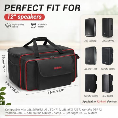 ORKELS Speaker Carry Bag for EON Series Speakers, Water-Resistant Padded Gig Bag with Shoulder Strap & Accessory Pocket - size: For 12'' Speaker