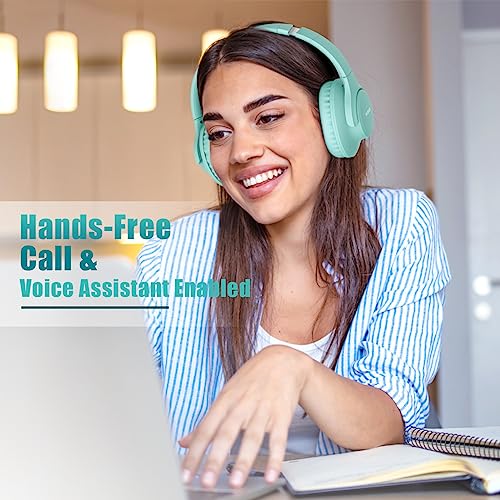 KVIDIO Bluetooth Headphones Over Ear, 65 Hours Playtime Wireless Headphones with Microphone, Foldable Lightweight Headset with Deep Bass, HiFi Stereo Sound Low Latency for Travel Work Cellphone - color: Green