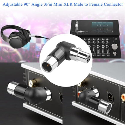 QIANRENON Adjustable 90° Angle Mini XLR Microphone Adapter Gold Plated 3Pin Mini XLR Male to Female Right Angle Connector Extender, for Lapel-Mounted Wireless Mic Camcorder