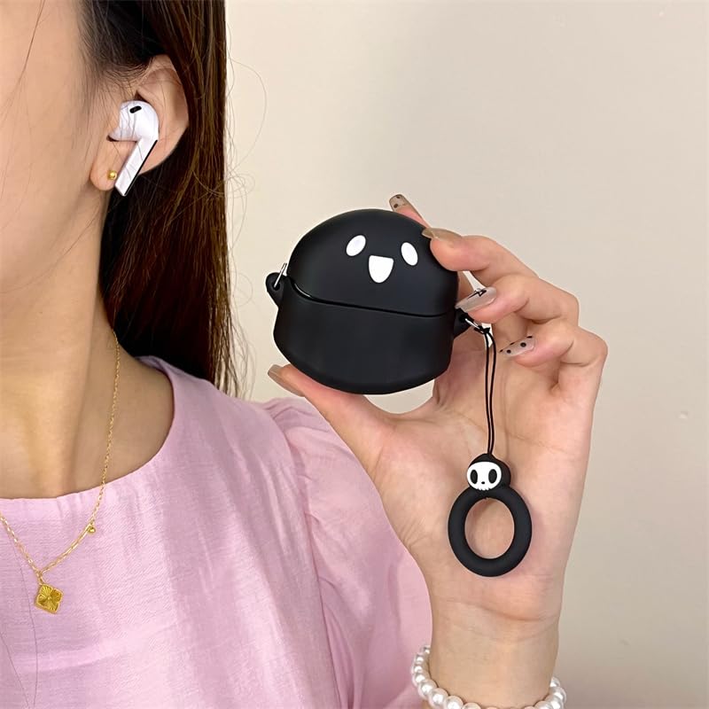 Case for Samsung Galaxy Buds 3 and for Galaxy Buds 3 Pro Earbuds with Carabiner, Silicone Charging Shockproof Protective Cover with Cartoon Skin Design for Man Woman Teen (BKghost) - color: BKghost