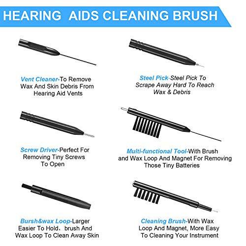 Mudder 7 Pieces Hearing Aid Cleaning Kit, Earbuds Headphones Cleaner Brush Set with Velvet Bag, Hearing Aid Cleaning Tools with Magnet Pick for Aids, Earbuds, Gift for Elderly