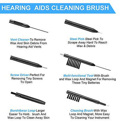 Mudder 7 Pieces Hearing Aid Cleaning Kit, Earbuds Headphones Cleaner Brush Set with Velvet Bag, Hearing Aid Cleaning Tools with Magnet Pick for Aids, Earbuds, Gift for Elderly