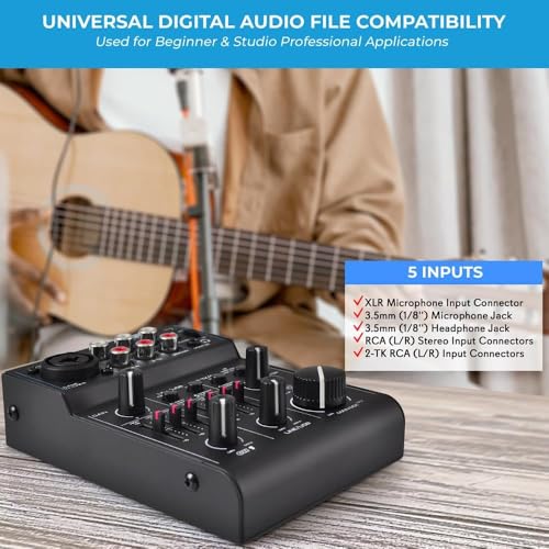 3 Channel Bluetooth Audio Mixer - DJ Sound Controller Interface with USB Soundcard for PC Recording, XLR, 3.5mm Microphone Jack, 18V Power, RCA Input/Output for Professional and Beginners - PAD30MXUBT - style: 3 Channel Bluetooth