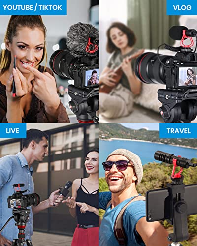 Moukey MCM-1 Camera Microphone, Video Mic with Shock Mount and Windshield, Professional Vlogging Kit for iPhone, Android Smartphone, DSLR Camera & Camcorder, Battery-Free Shotgun Mic