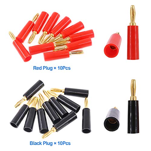 Glarks 40pcs Black and Red 4mm Banana Speaker Wire Cable Screw Plugs with Amplifier Terminal Connector Binding Post Banana Plug Jack Socket Panel/Chassis Mount Connectors Set, Each for 10Pcs