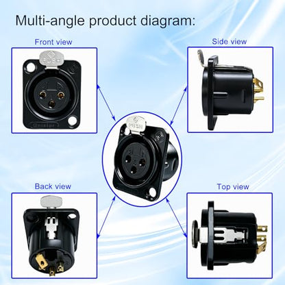 RIVIERA XLR Panel Mount Chassis 3pin Female Black Nickel-Plated Metal Housing and 24K Gold-Plated Contacts (5 Female Black) - color: Black, size: Female