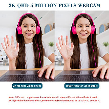 3-in-1 2K Webcam with Dual Speakers & 4 Noise-Canceling Mics, USB Plug & Play Computer Camera with Privacy Cover for Zoom Meeting Online Teaching Video Calling