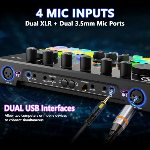 M100 Podcast Equipment Bundle for 4, Audio Interface with 4 Dynamic Mics
