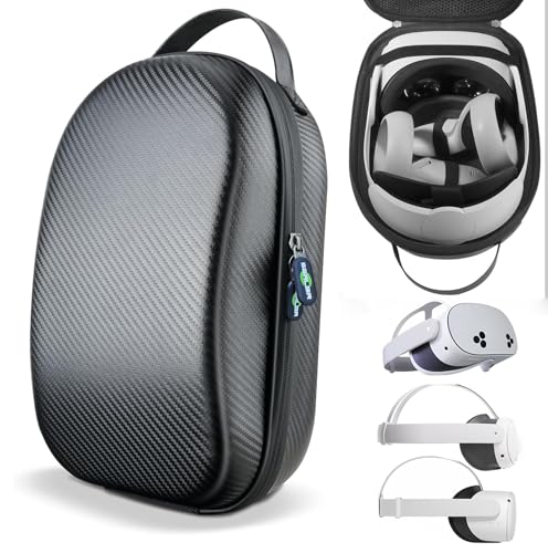 sarlar Carrying Case for Meta Quest 3S/Quest 3/Quest 2 VR Headset, Controller, Original Head Strap, Carbon Fiber Hard Shell Pouch with Lightweight Portable Protection for Travel Storage