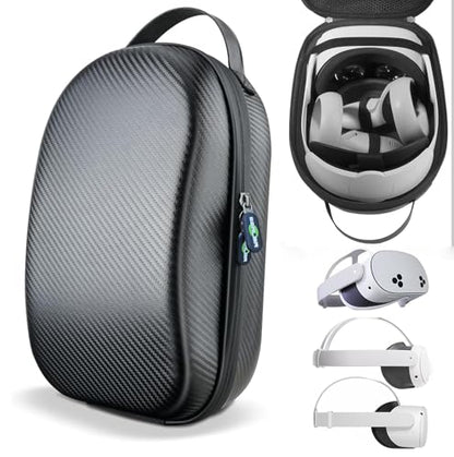 sarlar Carrying Case for Meta Quest 3S/Quest 3/Quest 2 VR Headset, Controller, Original Head Strap, Carbon Fiber Hard Shell Pouch with Lightweight Portable Protection for Travel Storage