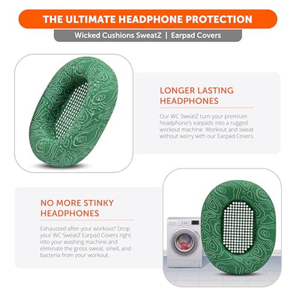 WC SweatZ XM5 - Patented Earpad Sweat Covers for Sony WH1000XM5 by Wicked Cushions | Full 360 Earpad Protection | Sweatproof & Easily Washable | Emerald Tide - color: Emerald Tide