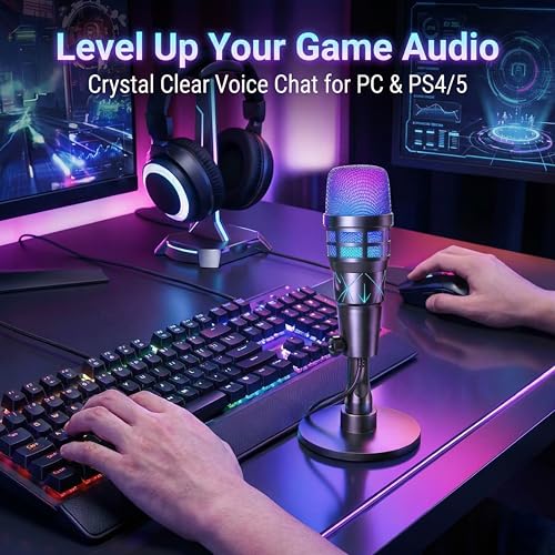 USB Condenser Microphone for PC Gaming & Podcast, with RGB Indicator, Shock Mount & Gain Control – Used for Streaming, PS4/PS5 & YouTube